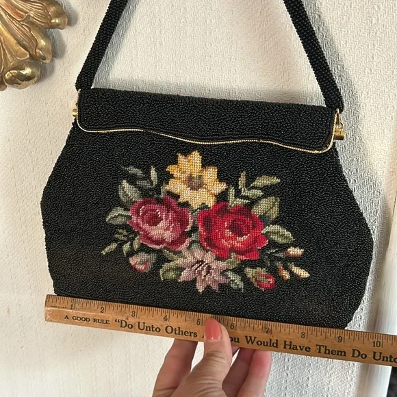 Vintage Hand Beaded Floral Needlepoint Handbag - Picture 10 of 13